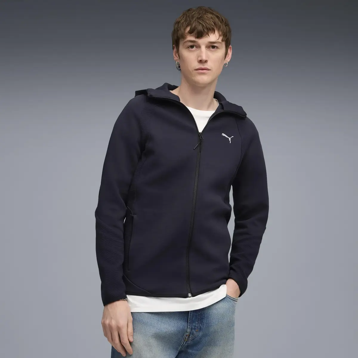 Puma EVOSTRIPE FZ Hoodie DK Lacivert Erkek Fermuarlı Üst