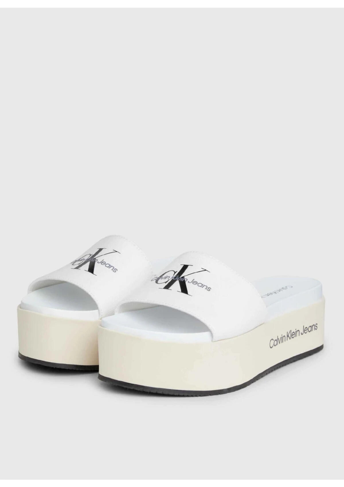 Calvin Klein FLATFORM SANDAL MET, 0F9 Beyaz Kadın Terlik