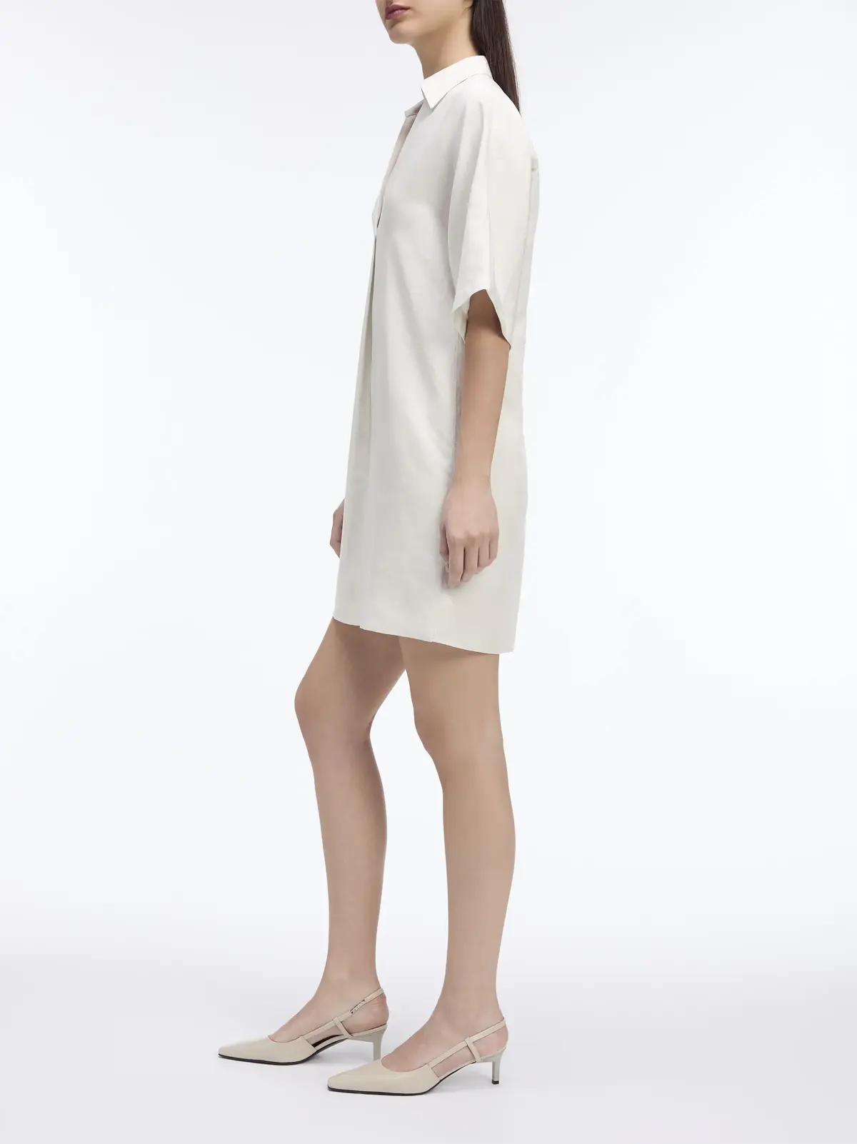 Calvin Klein LINEN BLEND HS SHIRT, ADA Beyaz Kadın Elbise-Etek