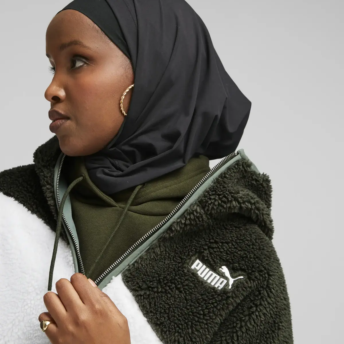 Puma Big Cat Hooded Sherpa Jacket Yeşil Kadın Sweatshirt