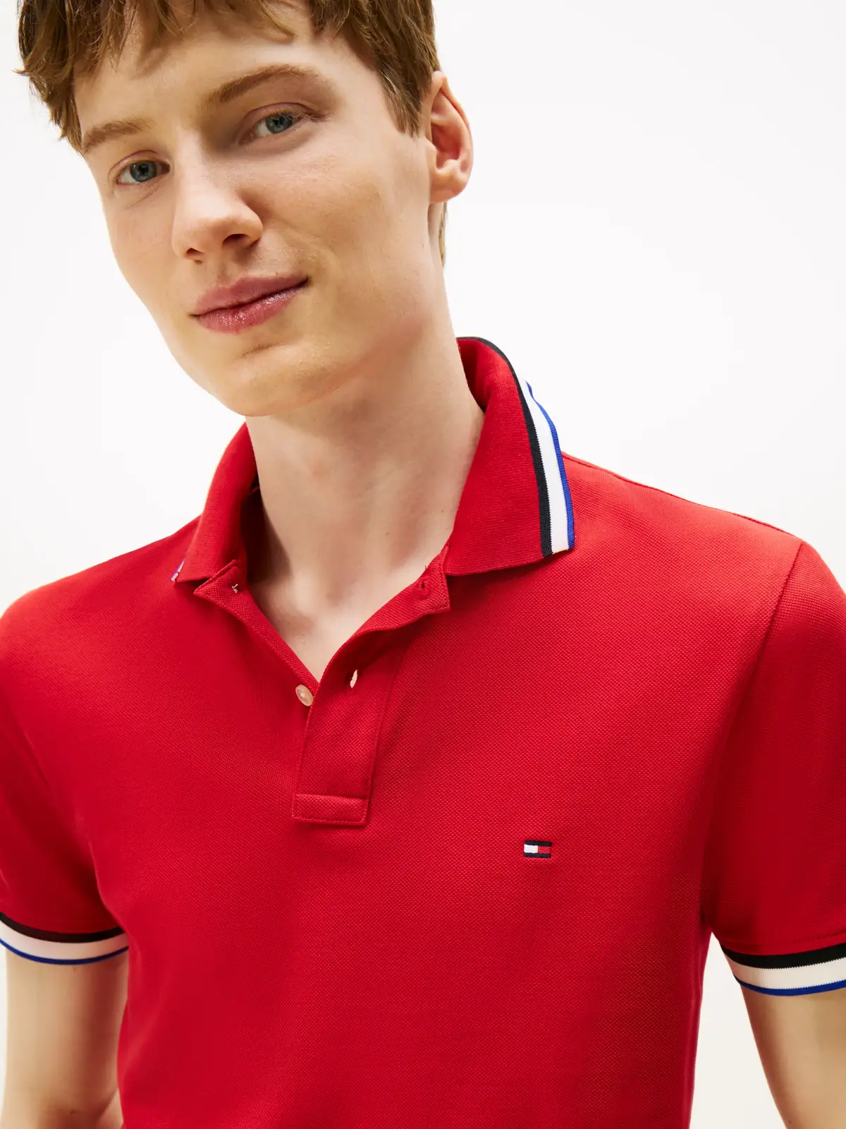 Tommy Hilfiger CUFF INTEREST SLIM F, XLD Kırmızı Erkek Polo Yaka T-Shirt