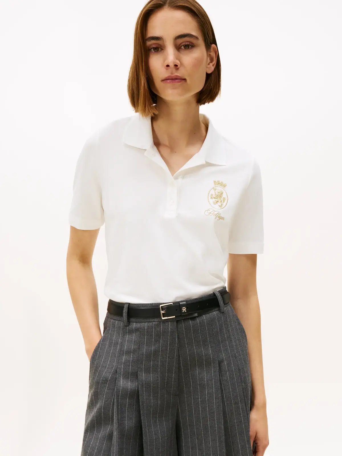 Tommy Hilfiger GOLD CREST REG SS PO, YBL Beyaz Kadın Polo T-Shirt