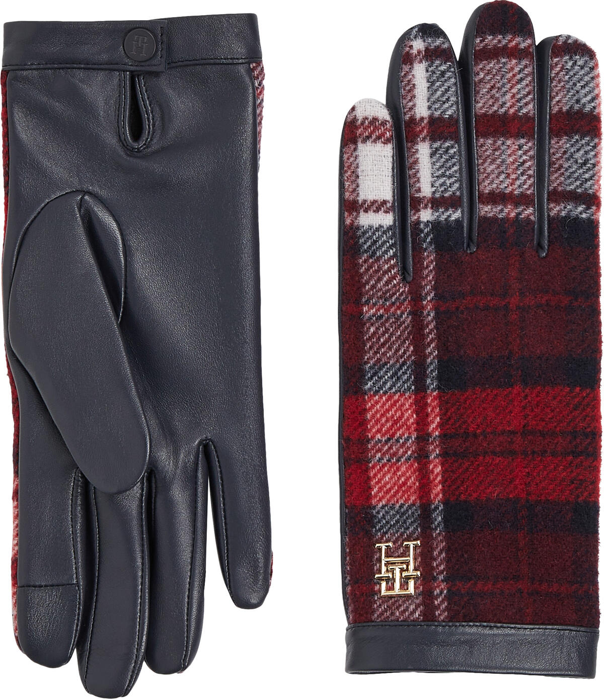 Tommy Hilfiger TOMMY CHECK LEATHER Kadın Kırmızı Eldiven