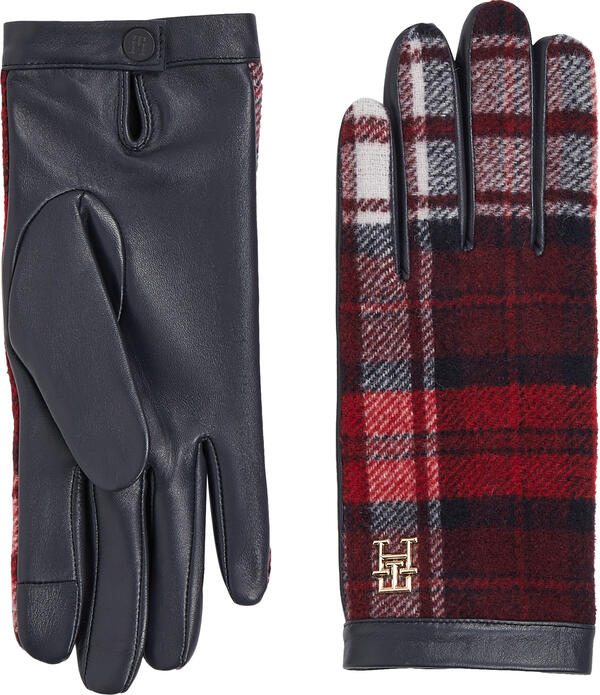 Tommy Hilfiger TOMMY CHECK LEATHER Kadın Kırmızı Eldiven