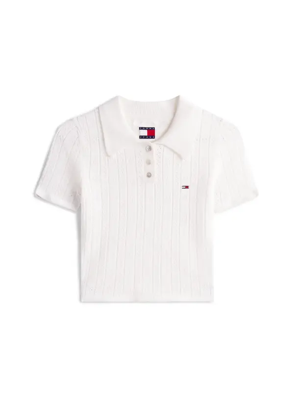 Tommy Hilfiger TJW POINTELLE POLO, YBL Beyaz Kadın Kazak