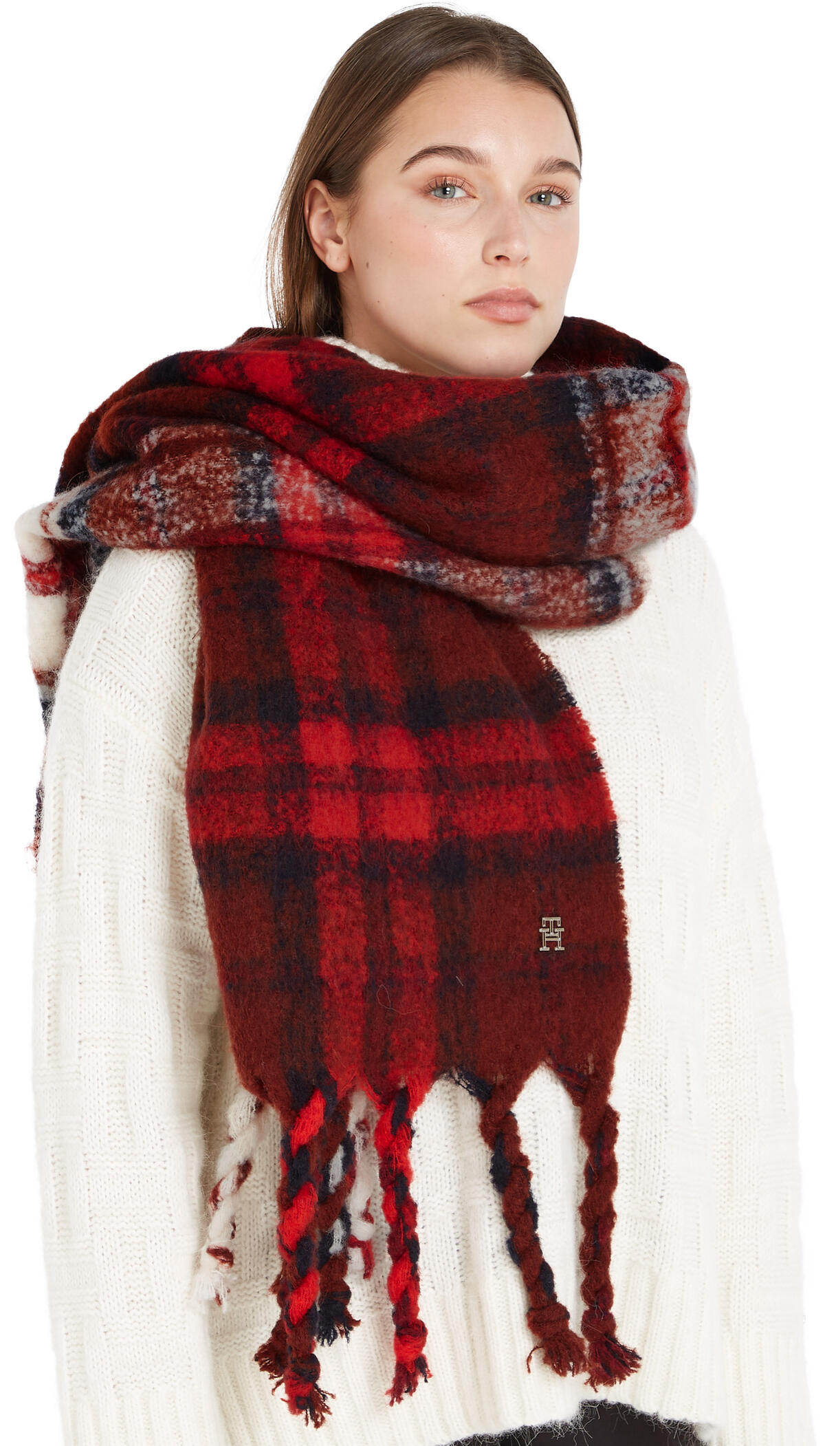 Tommy Hilfiger TOMMY CHECK SCARF Kadın Kırmızı Atkı