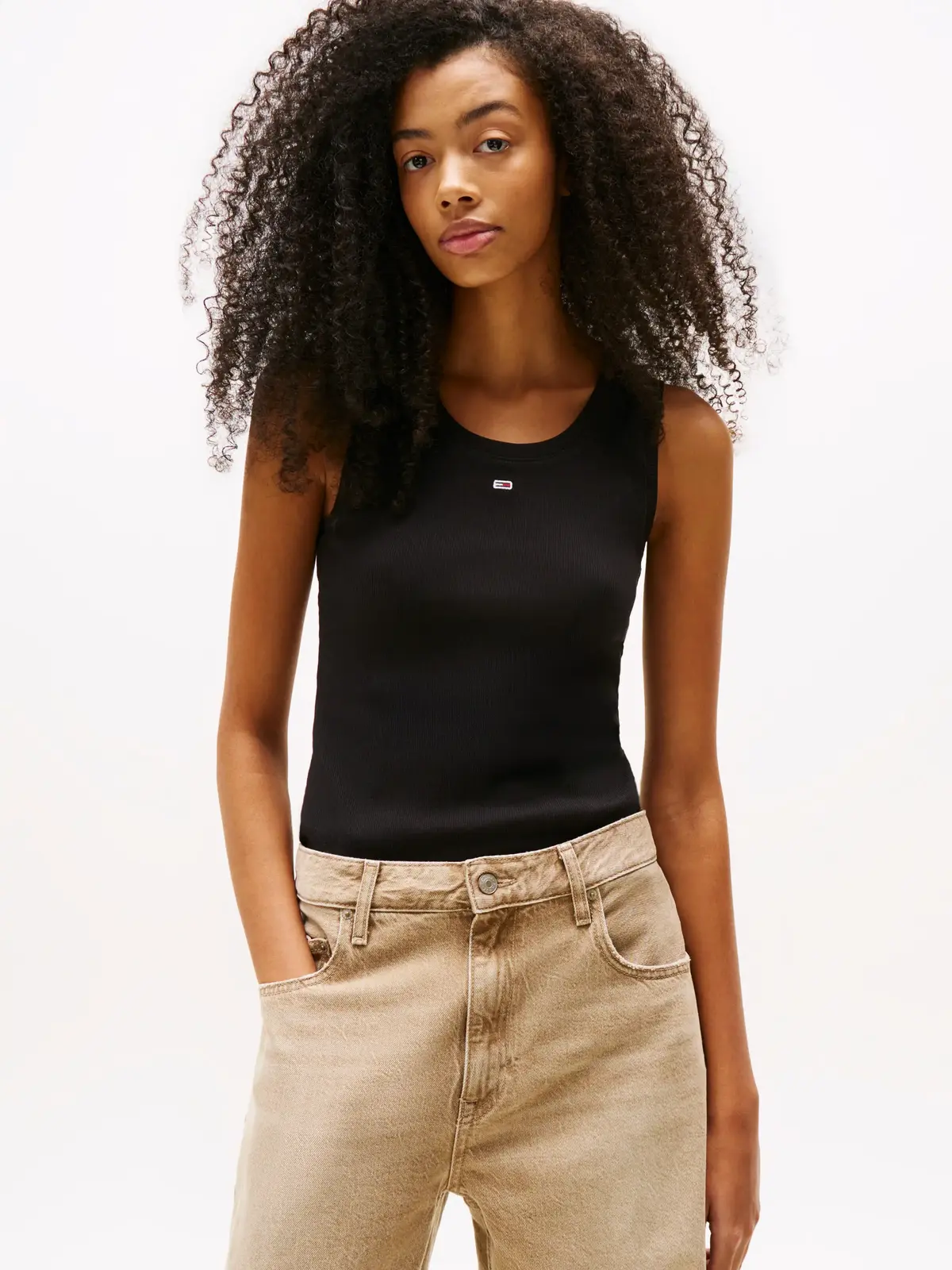 Tommy Hilfiger TJW ESSENTIAL RIB TA, BDS Siyah Kadın T-Shirt & Polo