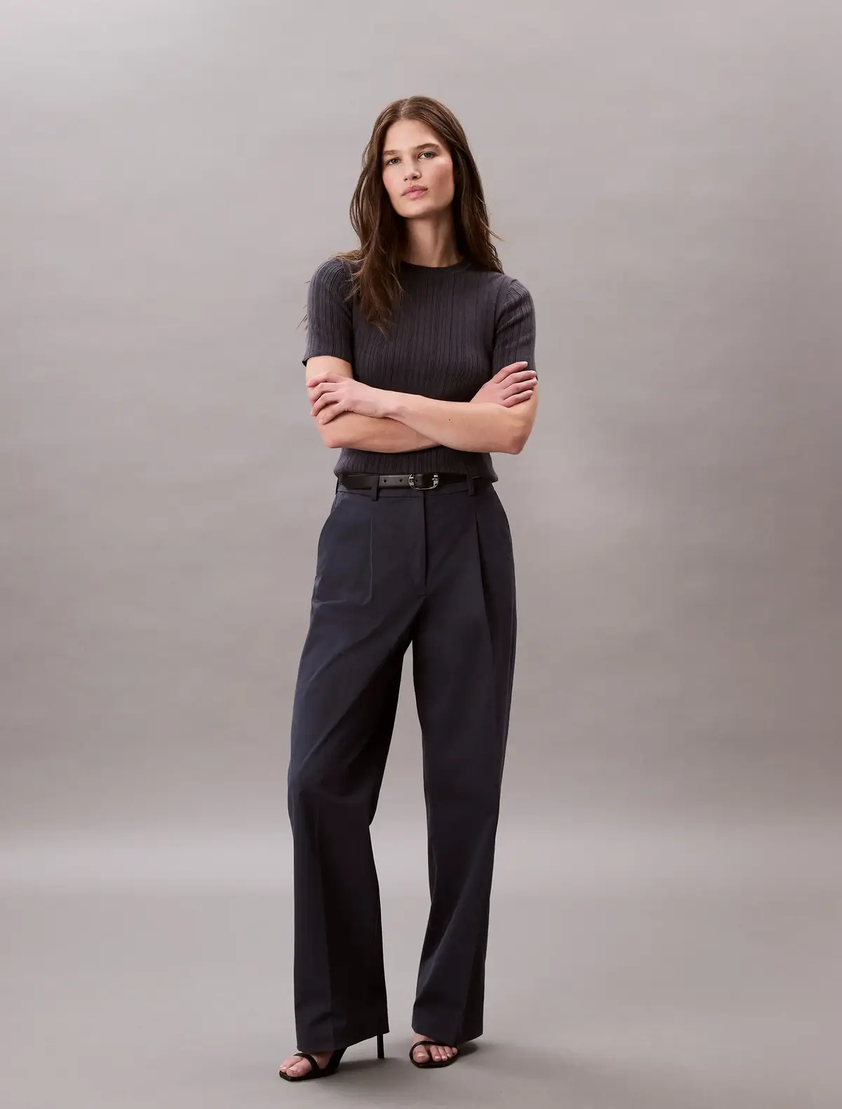 Calvin Klein COTTON CHINO PLEATED, CGE Siyah Kadın Pantolon