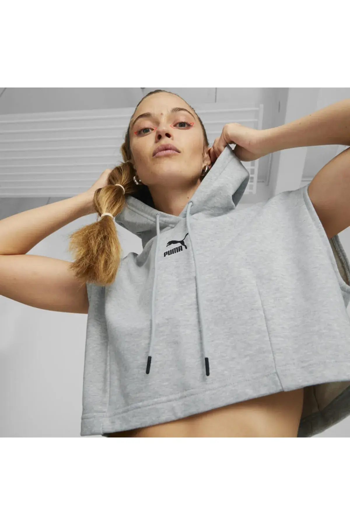 Puma Dare To Hooded Cropped Vest Gri Kadın Hoodie