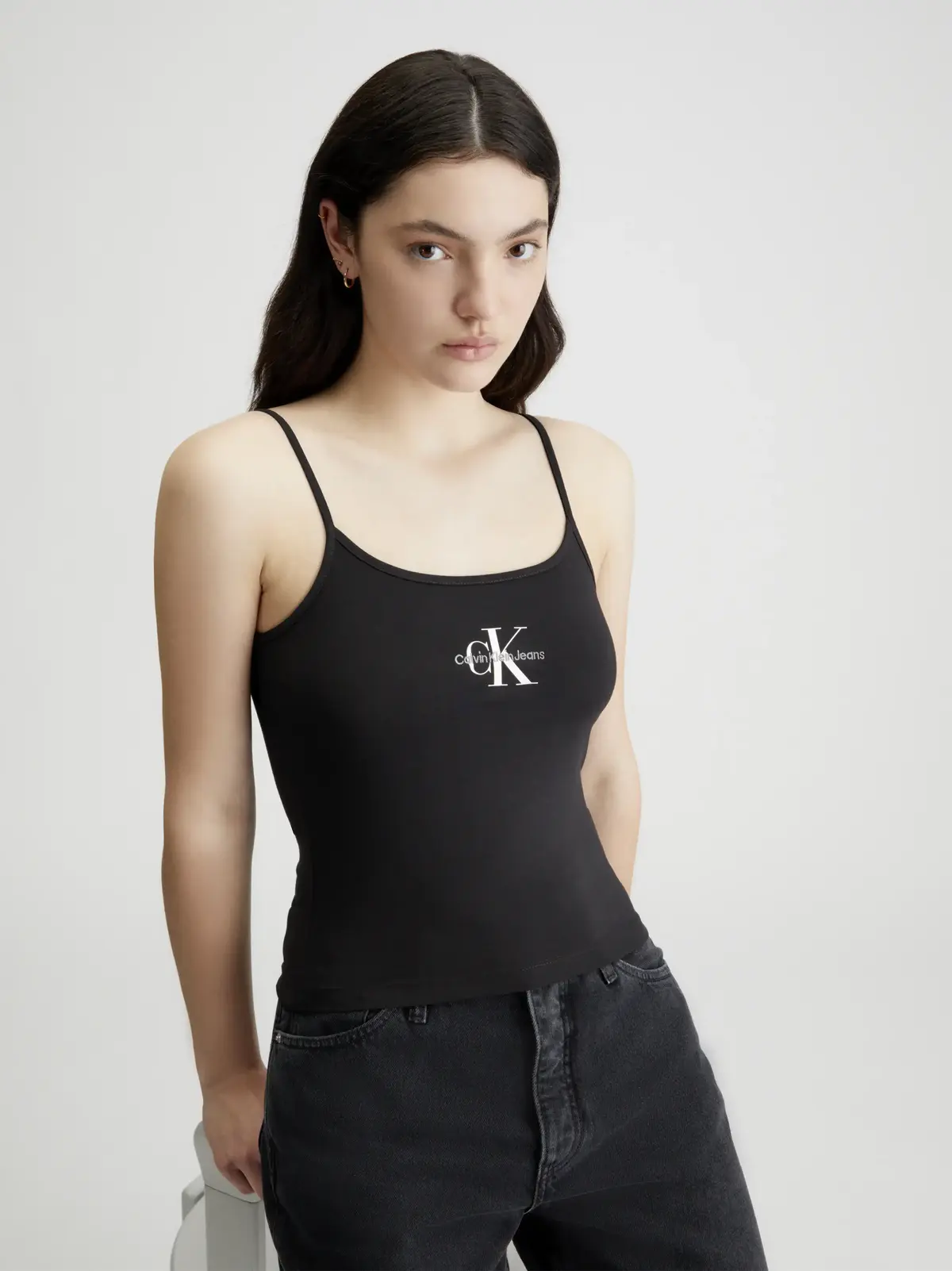 Calvin Klein MONOLOGO STRAPPY TAN, BEH Siyah Kadın T-Shirt & Polo