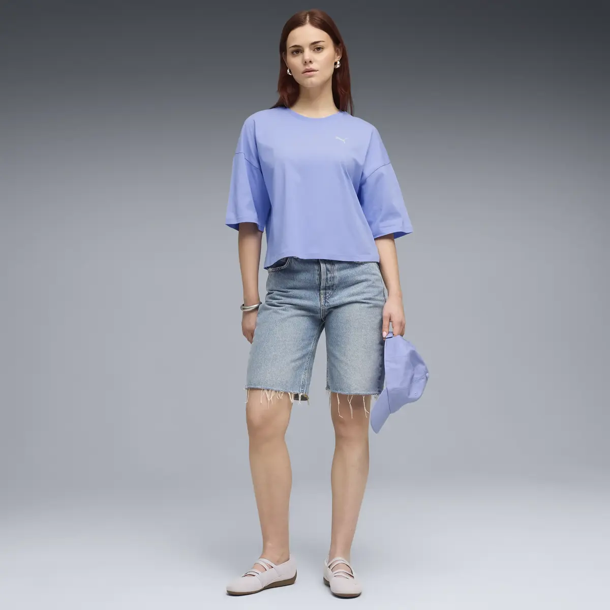 Puma WARDROBE ESS Oversized Tee Mavi Kadın T-Shirt