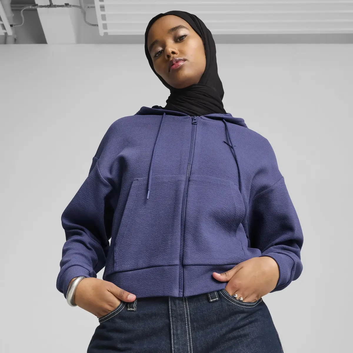 PUMA HER Crop Full-Zip Hoodie Mavi Kadın Fermuarlı Ceket