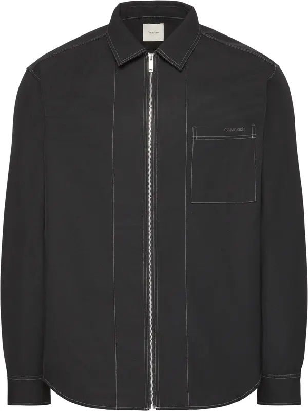 Calvin Klein LS GABARDINE RLXED OVERSHIRT Erkek Siyah Fermuarlı Ceket
