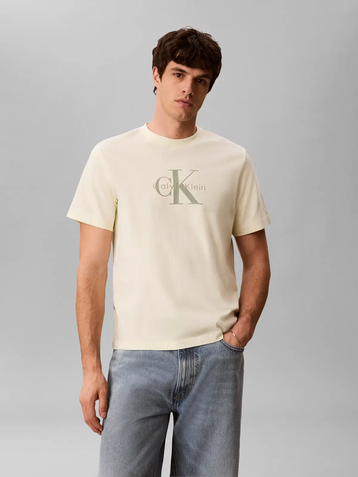 Calvin Klein SS Hero Monologo Tee, 486 Sarı Erkek T-Shirt