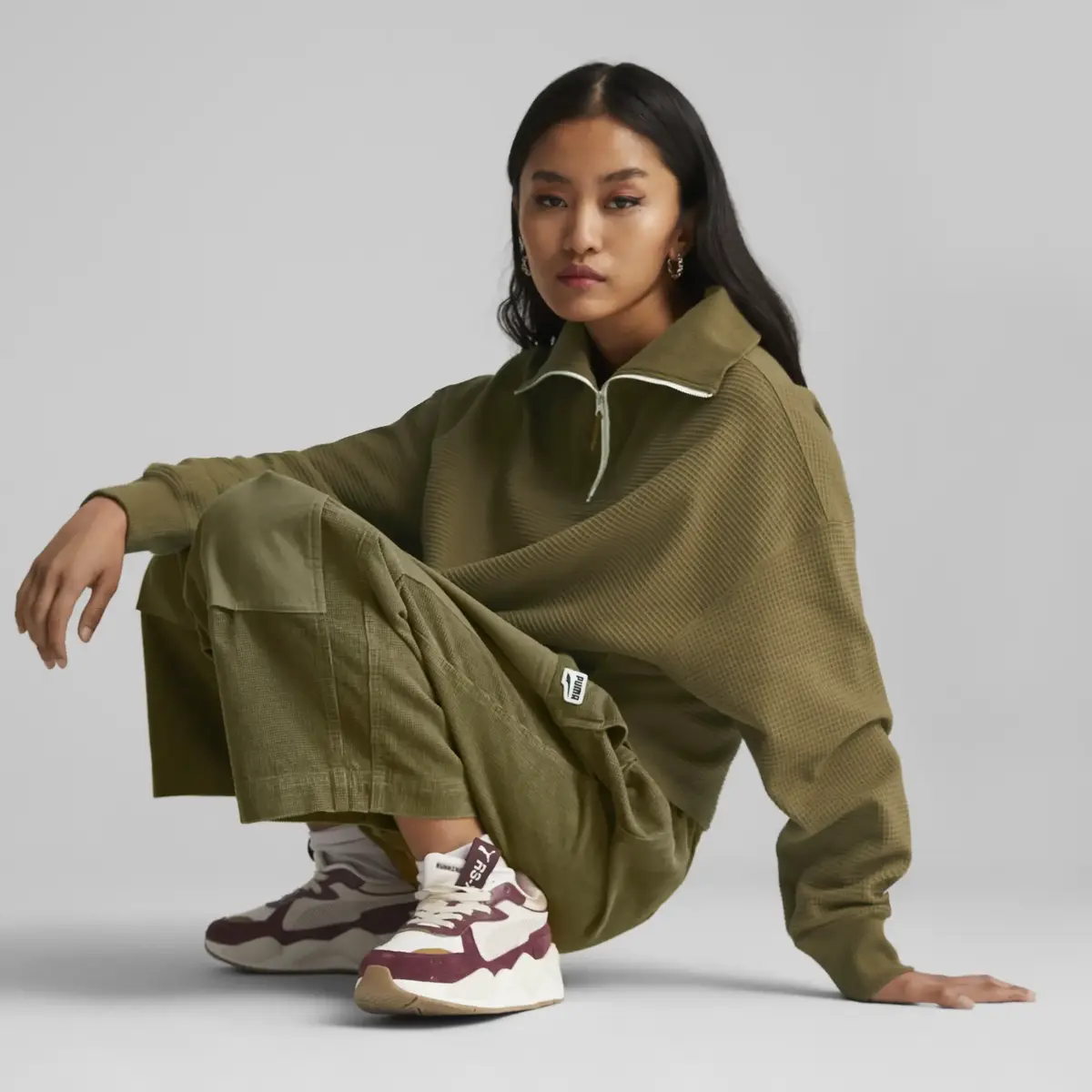 Puma DOWNTOWN Corduroy Pants Yeşil Kadın Eşofman Altı