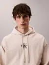 Calvin Klein PREMIUM TERRY MICRO Bej Erkek Kapüşonlu Sweatshirt