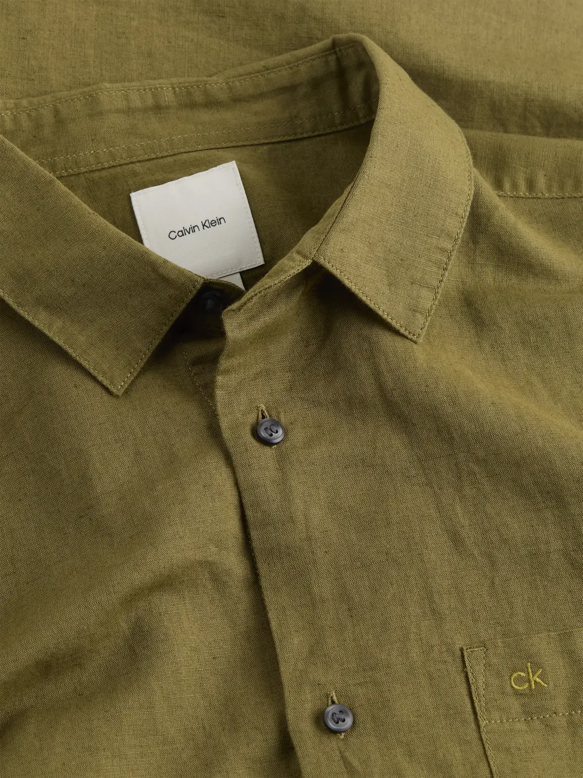 Calvin Klein LINEN COTTON REGULAR Erkek Yeşil Gömlek