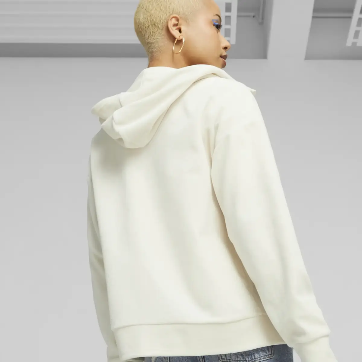 Puma ESS ELEVATED Full-Zip Hoodie Beyaz Kadın Hoodie