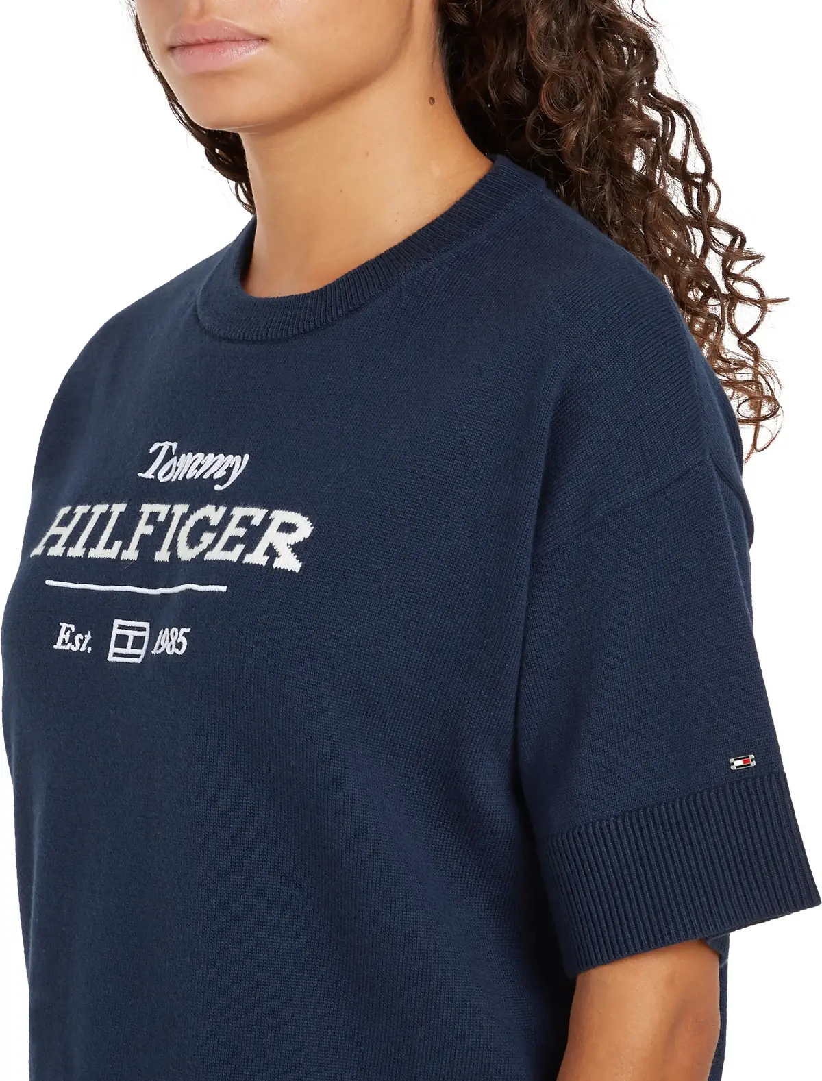 Tommy Hilfiger LOGO C-NECK CROPPED, C1G Lacivert Kadın T-Shirt & Polo