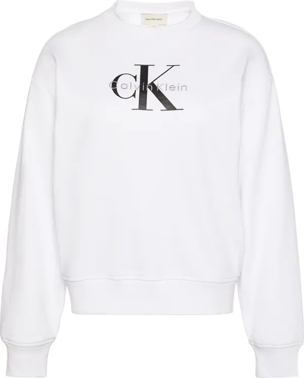 Calvin Klein LS MONOLOGO FRENCH TERRY RLXD CN Beyaz Kadın Sweatshirt