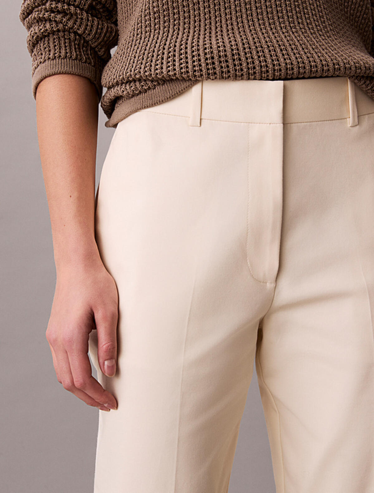 Calvin Klein STRAIGHT LEG STRETCH, F7J, 4 Kadın Krem Chino Pantolon