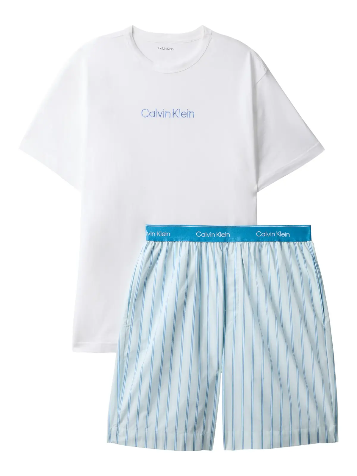 Calvin Klein SS POPLIN SHORT SET Mavi Erkek Pijama Takımı