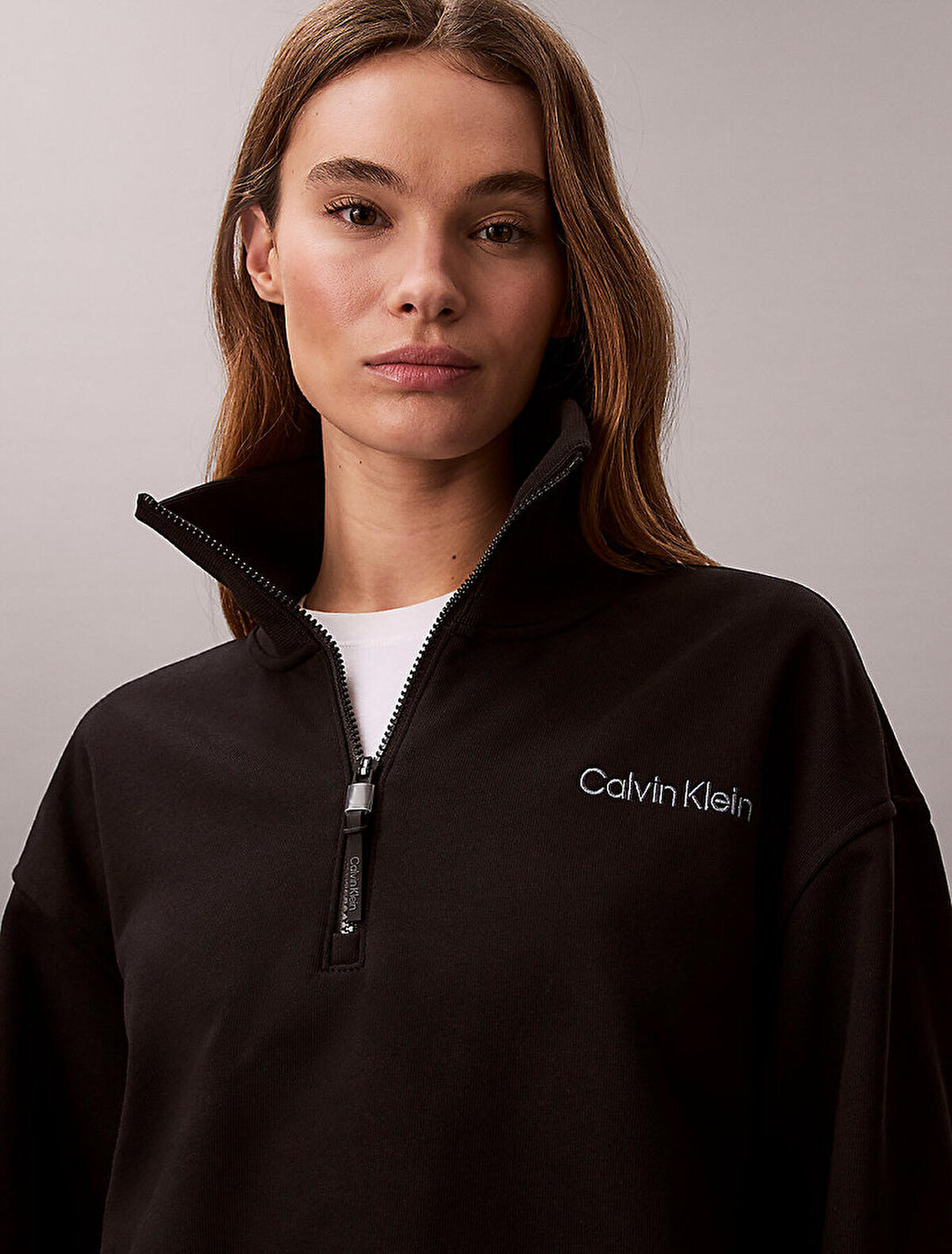 Calvin Klein 1/4 ZIP SWEATER WITH, UB1 Siyah Kadın Sweatshirt