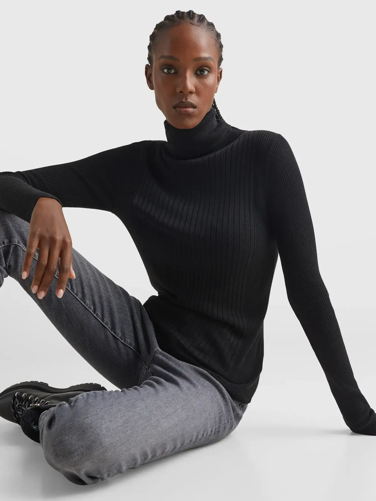 Tommy Hilfiger LYOCELL SILK ROLL-NK Kadın Siyah Kazak