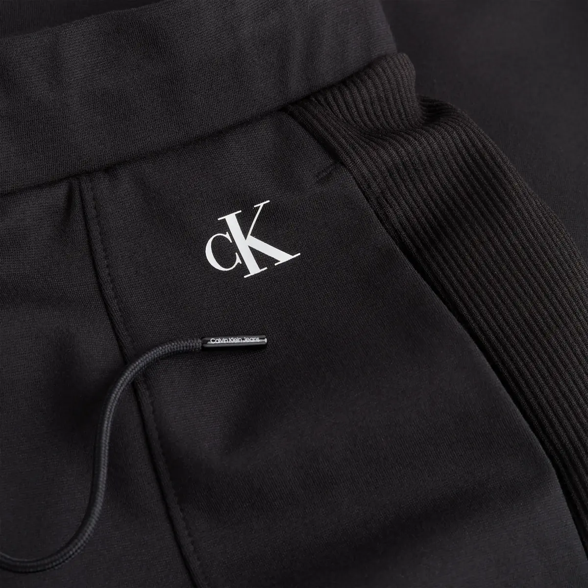 Calvin Klein SIDE RIB STRAIGHT MI Kadın Siyah Geniş Paça Pantolon