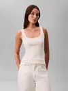 Calvin Klein SL VARIGATED RIB NAN Beyaz Kadın Fitilli Pamuklu Askılı Bluz