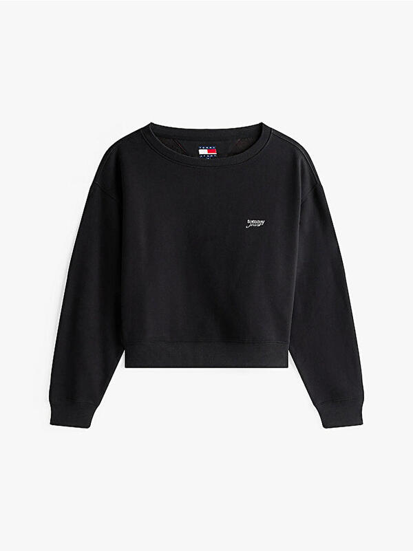 Tommy Hilfiger TJW SILVER SCRIPT CR, BDS Siyah Kadın Sweatshirt