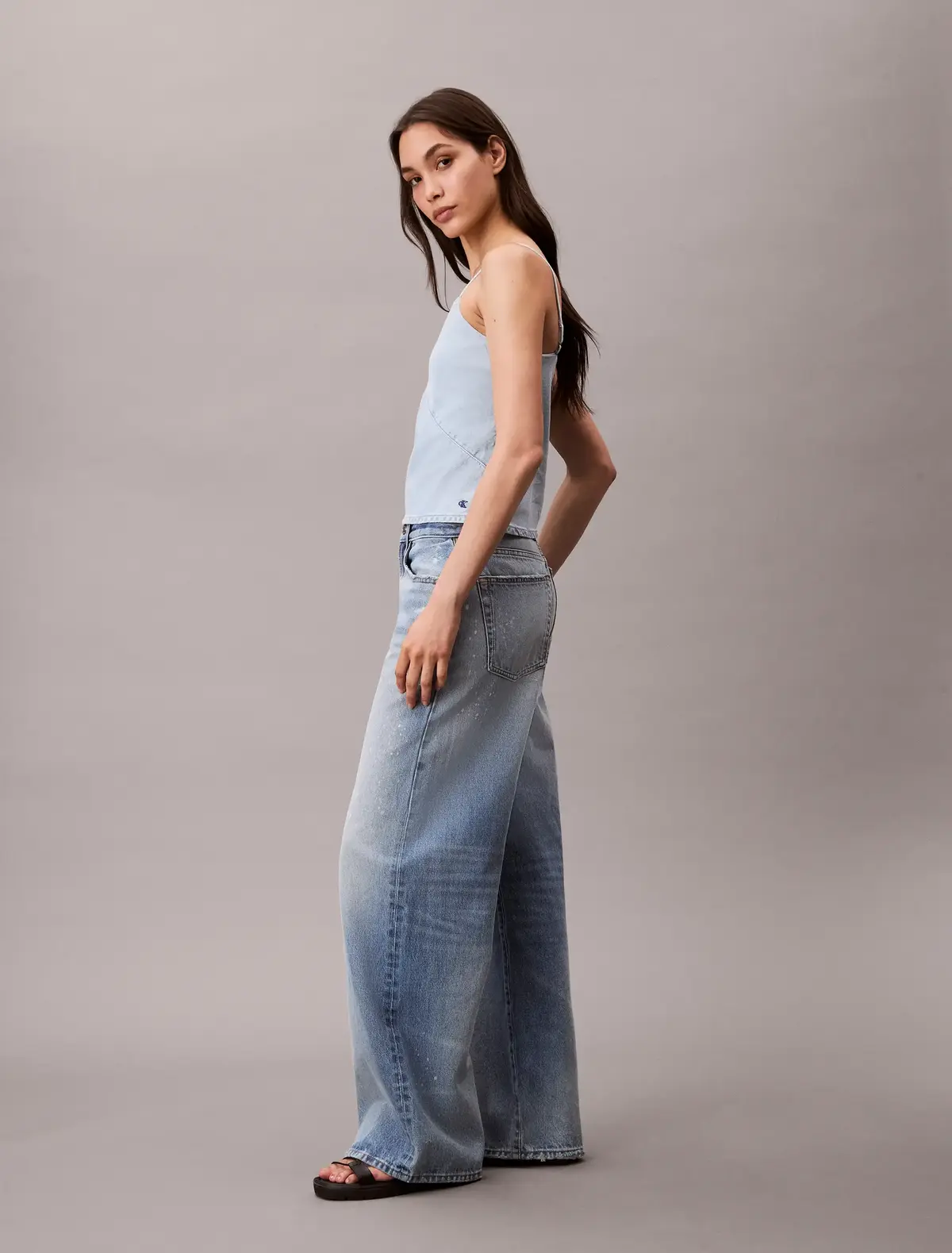 Calvin Klein LINEN DENIM TANK AARON INDIGO Mavi Kadın Tişört