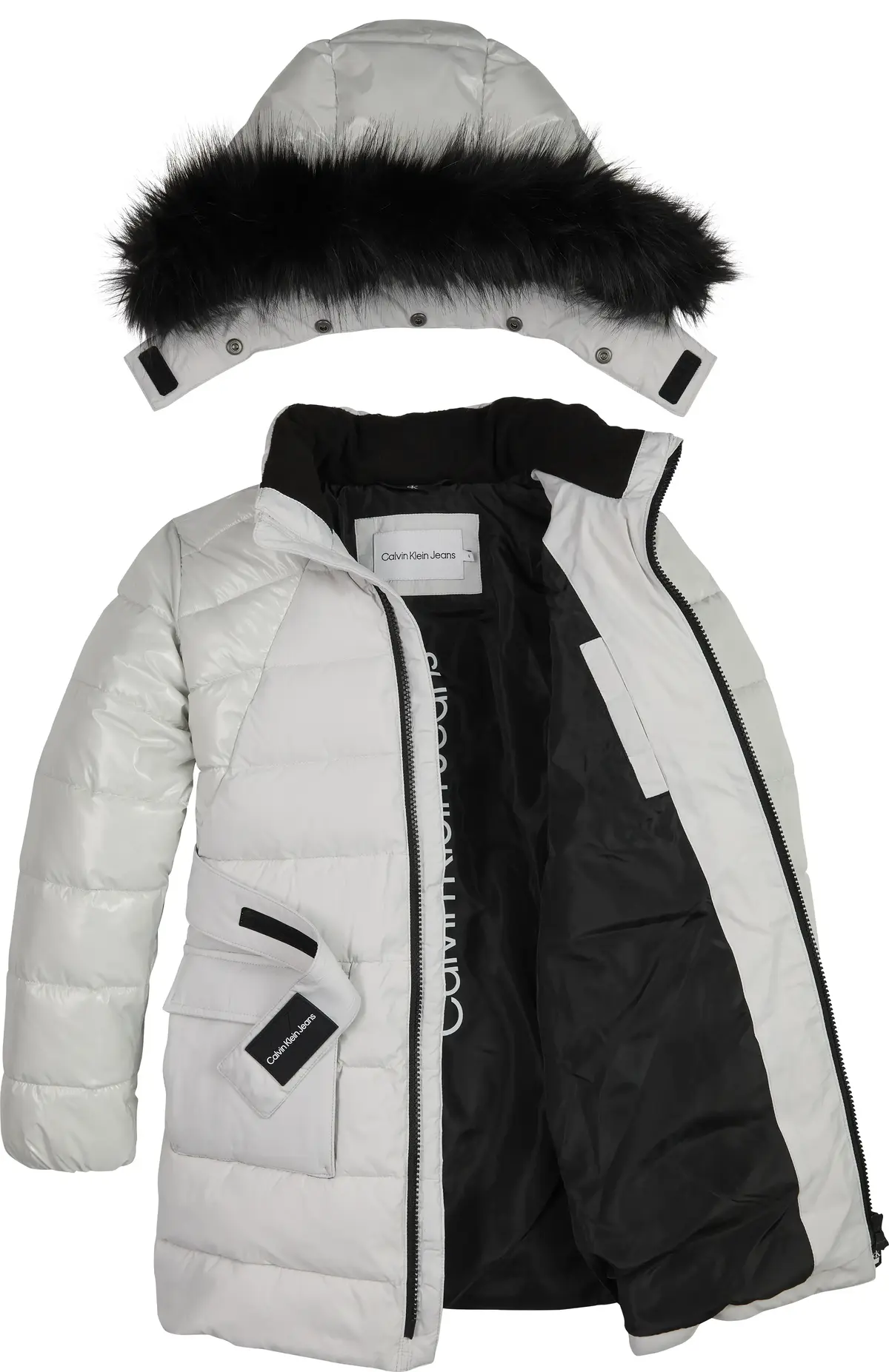 Calvin Klein MIXED MEDIA BELTED P Kadın Gri Şişme Mont