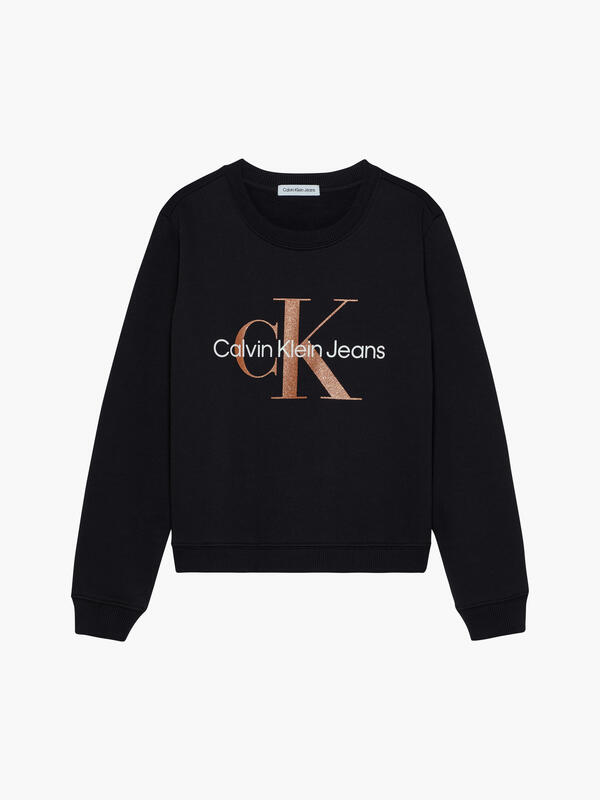 Calvin Klein BRONZE MONOGRAM CN S Kadın Siyah Sweatshirt