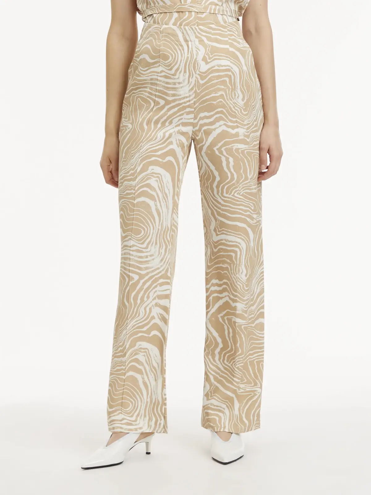 Calvin Klein WAVE PRINT WIDE LEG Kadın Bej Geniş Paça Pantolon