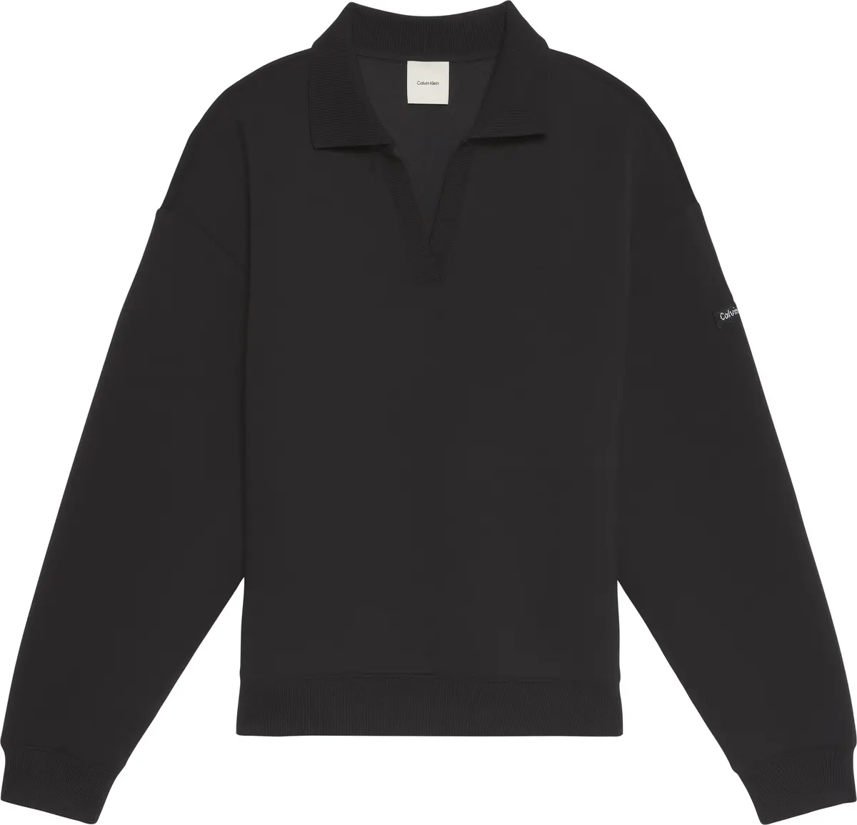 Calvin Klein LS SCUBA OVERSIZED POLO TOP Kadın Siyah Polo Sweatshirt