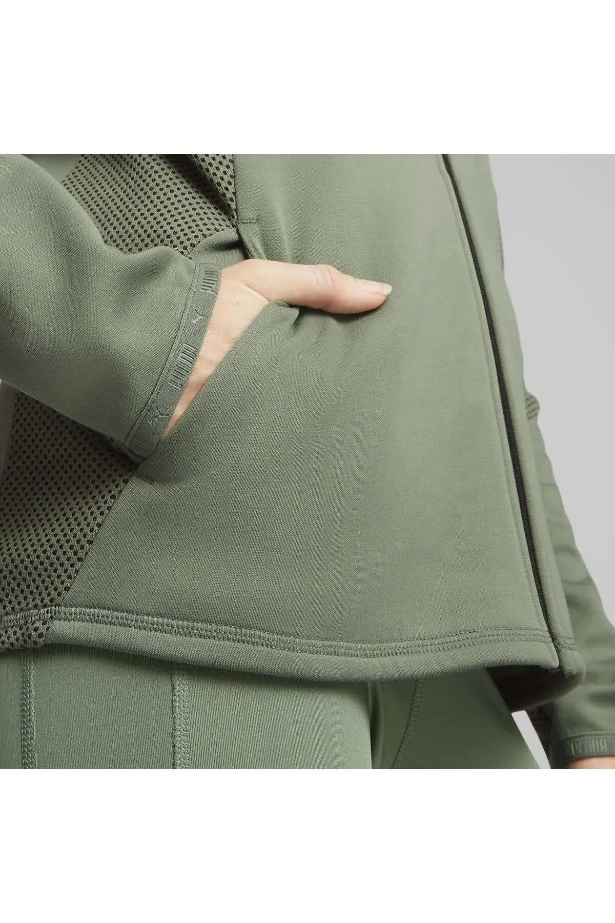 Puma EVOSTRIPE Full-Zip Hoodie Yeşil Kadın Fermuarlı Hoodie