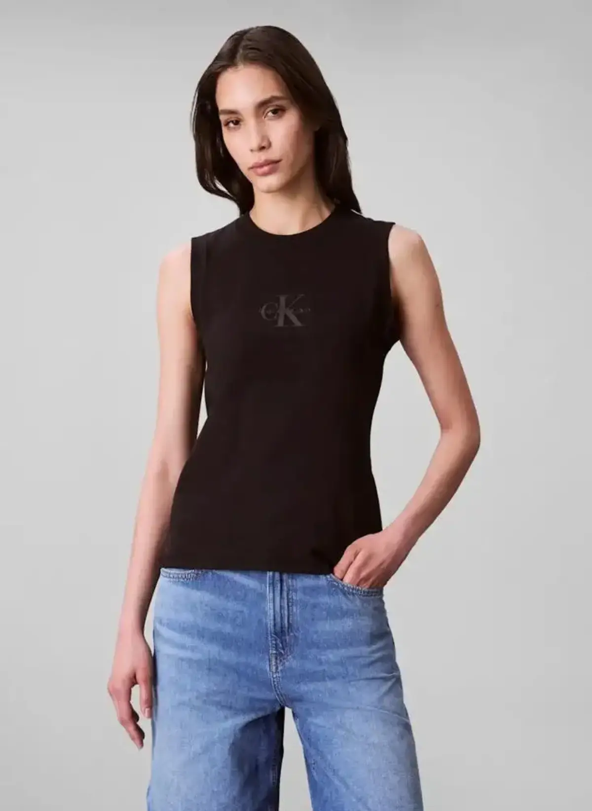 Calvin Klein Sl CK Logo Muscle Tee Siyah Kadın Tişört Calvin Klein Sl CK Logo Muscle Tee Siyah Kadın Tişört
