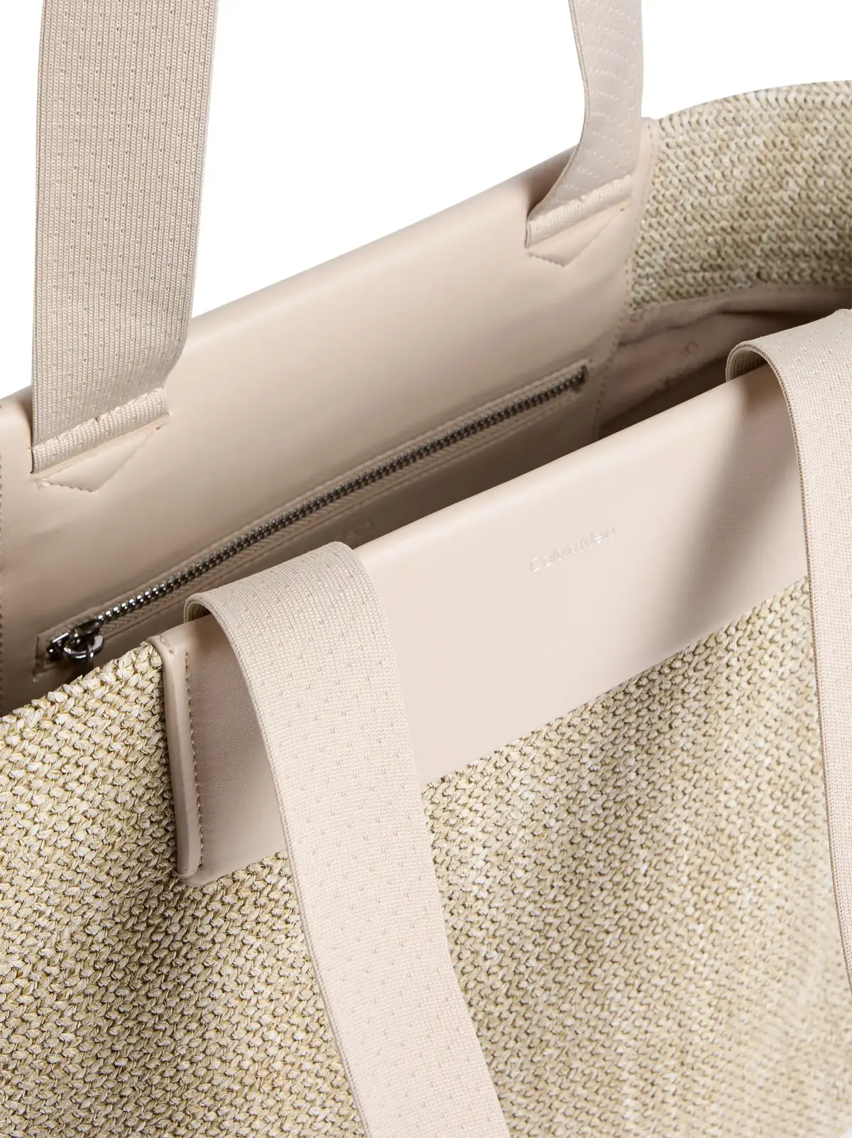 Calvin Klein CK RAFFIA MEDIUM SHO, W75 Krem Kadın Çanta