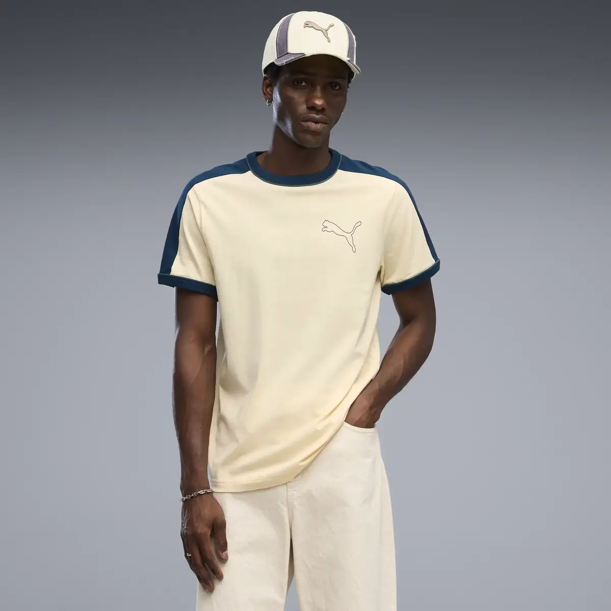 PUMA T7 Ringer Tee Krem Erkek T-Shirt