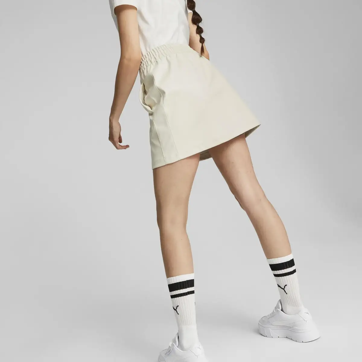 Puma T7 Faux Leather Mini Skirt Pristine Beyaz Kadın Etek