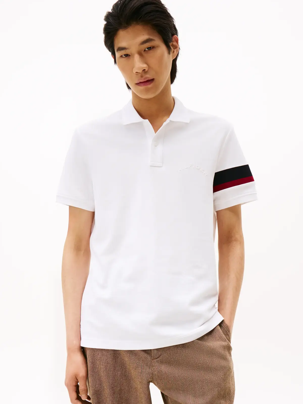 Tommy Hilfiger RWB SLEEVE TAPE REG, YBR Beyaz Erkek Polo T-Shirt
