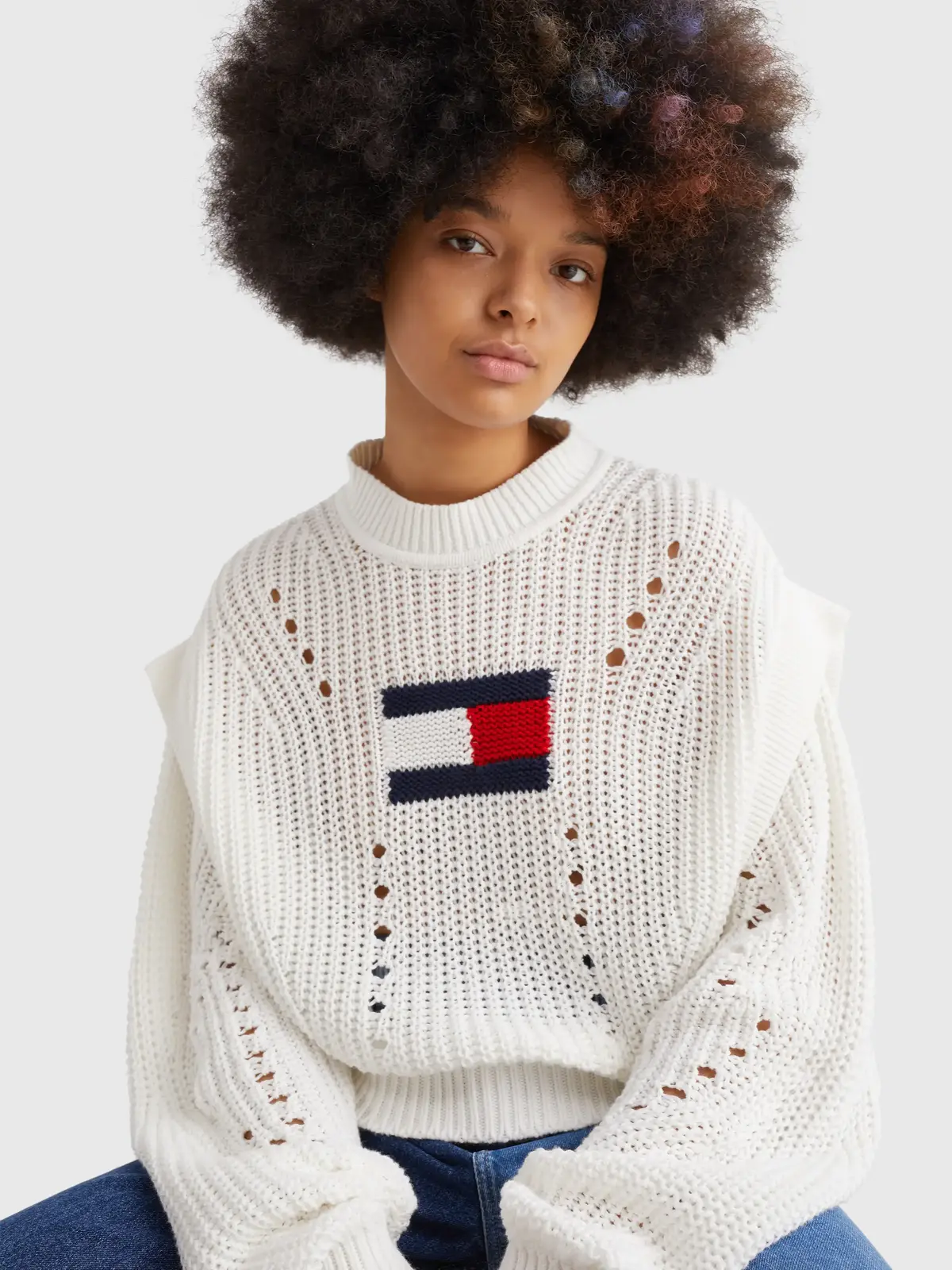 Tommy Hilfiger TJW OVRSZD FLAG STIT Kadın Krem Kazak