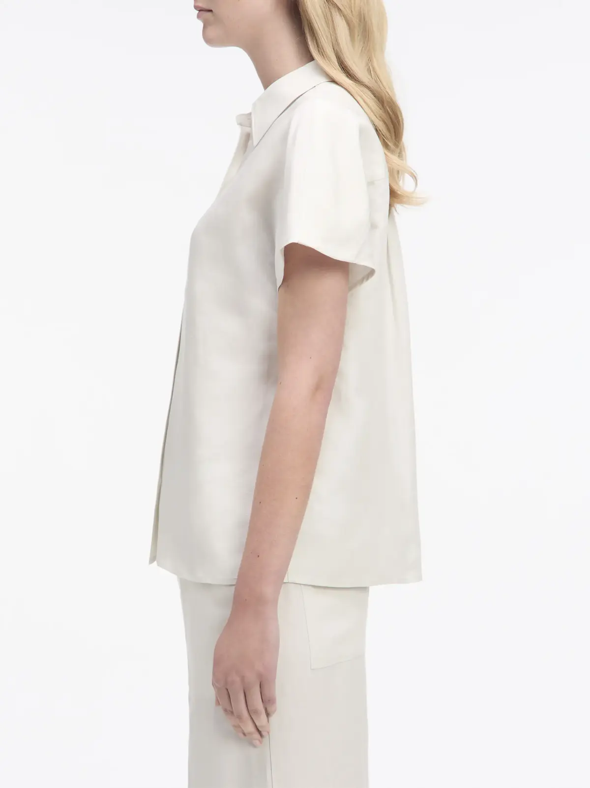 Calvin Klein LINEN BLEND SS SHIRT, ADA Beyaz Kadın Gömlek