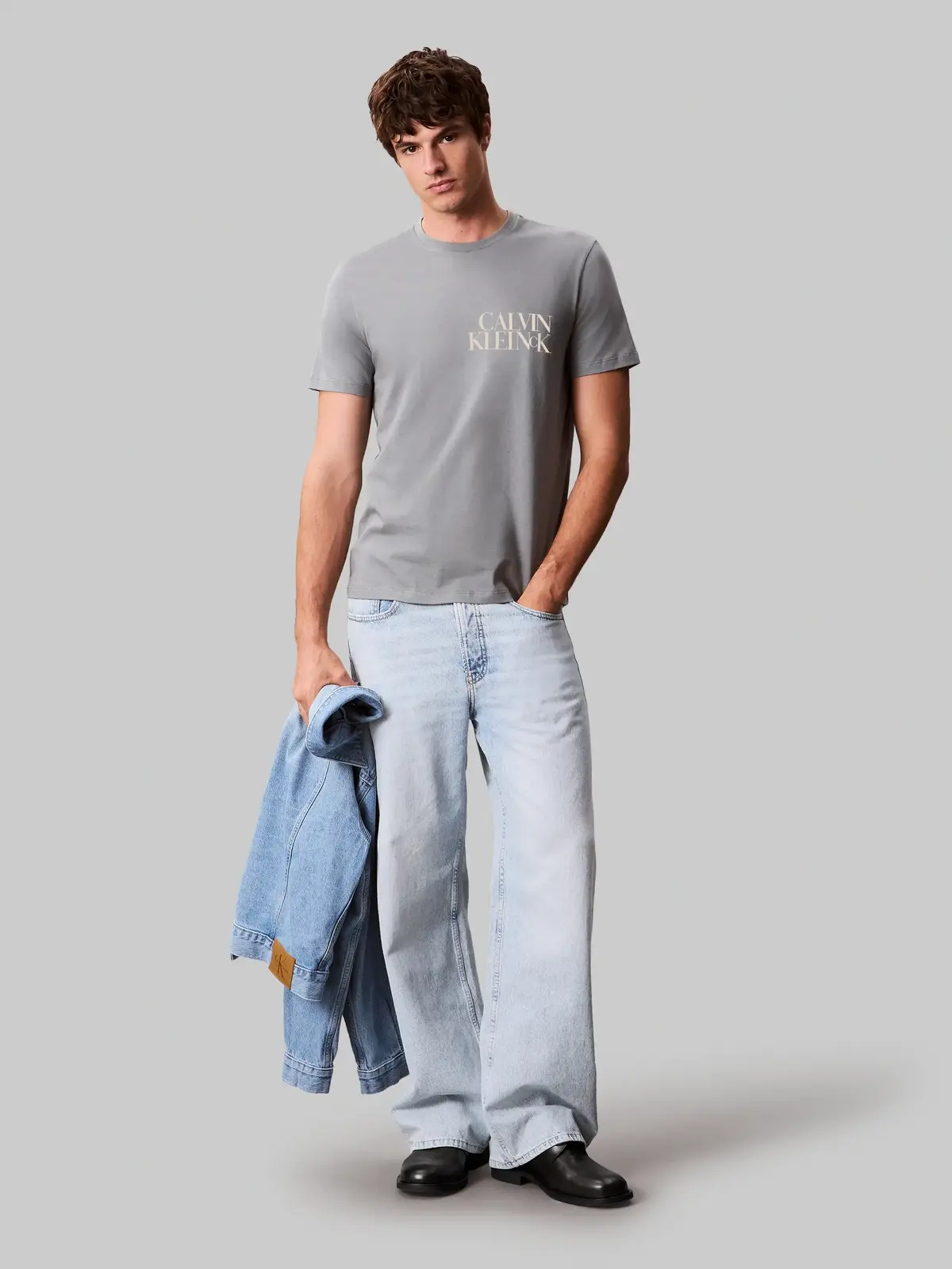 Calvin Klein SS 30S EU CK NY WORD Gri Erkek Tişört