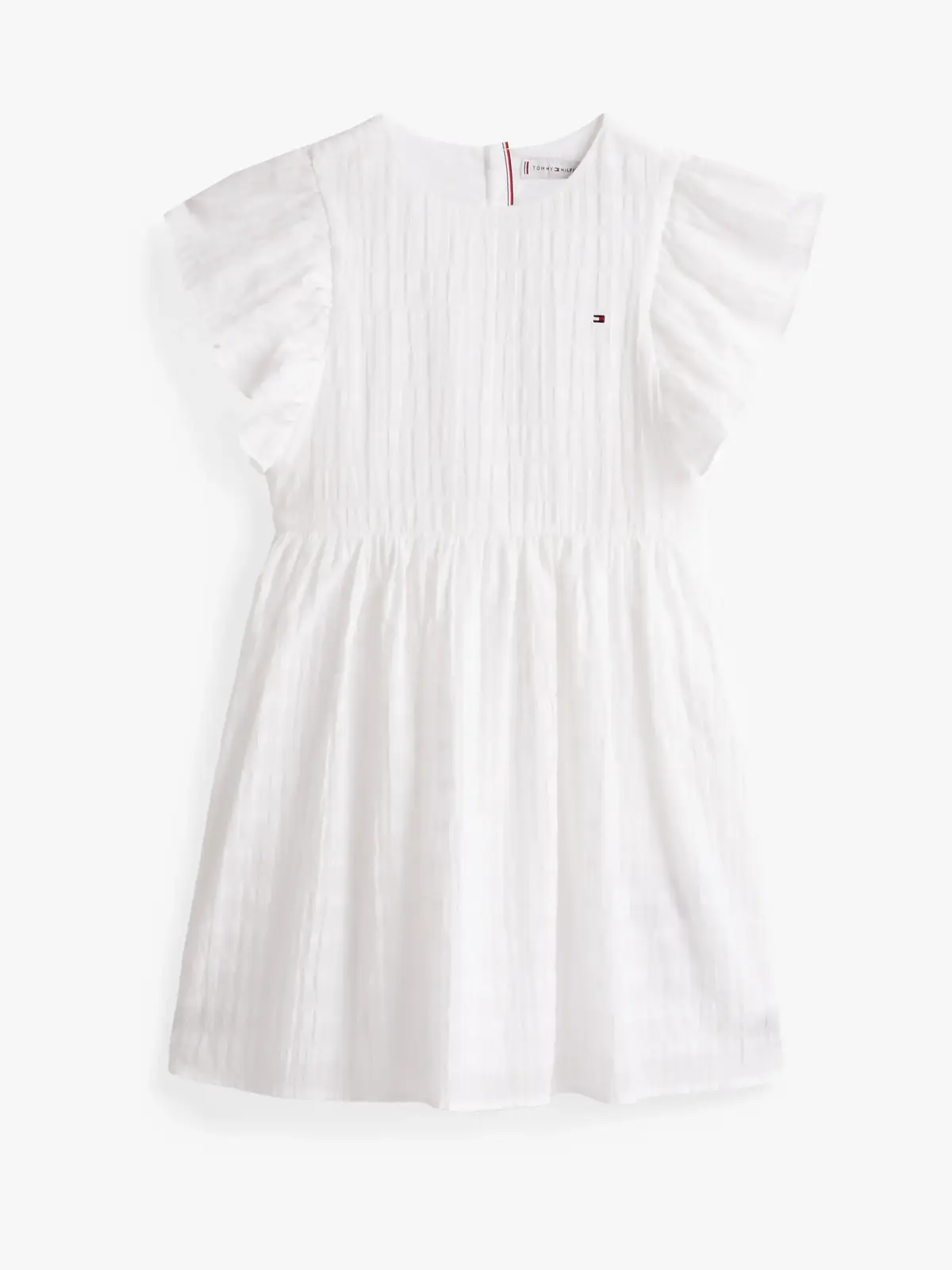 Tommy Hilfiger TEXTURED COTTON DRES, YBR Beyaz Kız Çocuk Elbise-Etek