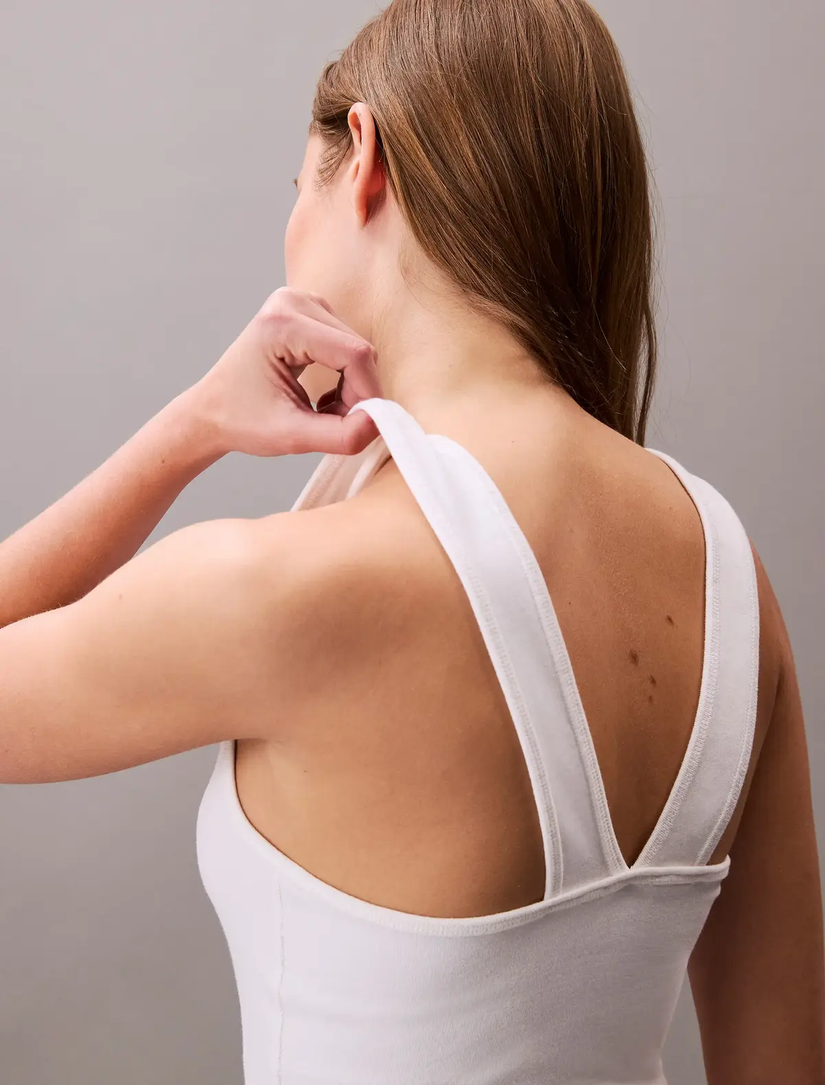 Calvin Klein SL COTTON RIB SOLID, YAA Beyaz Kadın T-Shirt