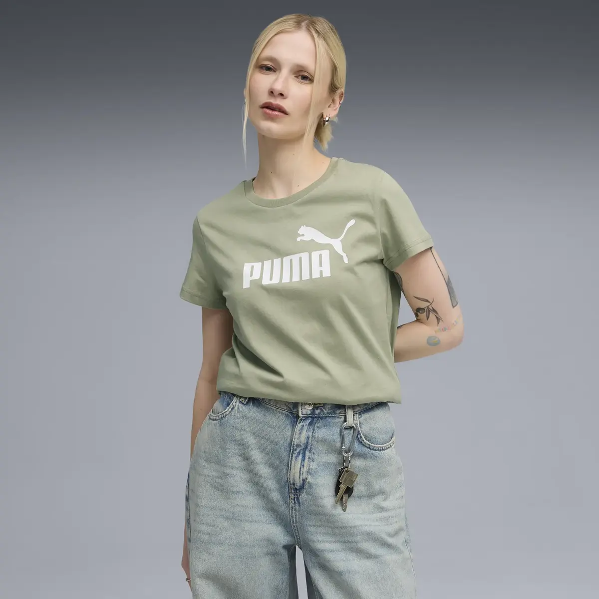 PUMA ESS No. 1 Logo Tee Yeşil Kadın T-shirt