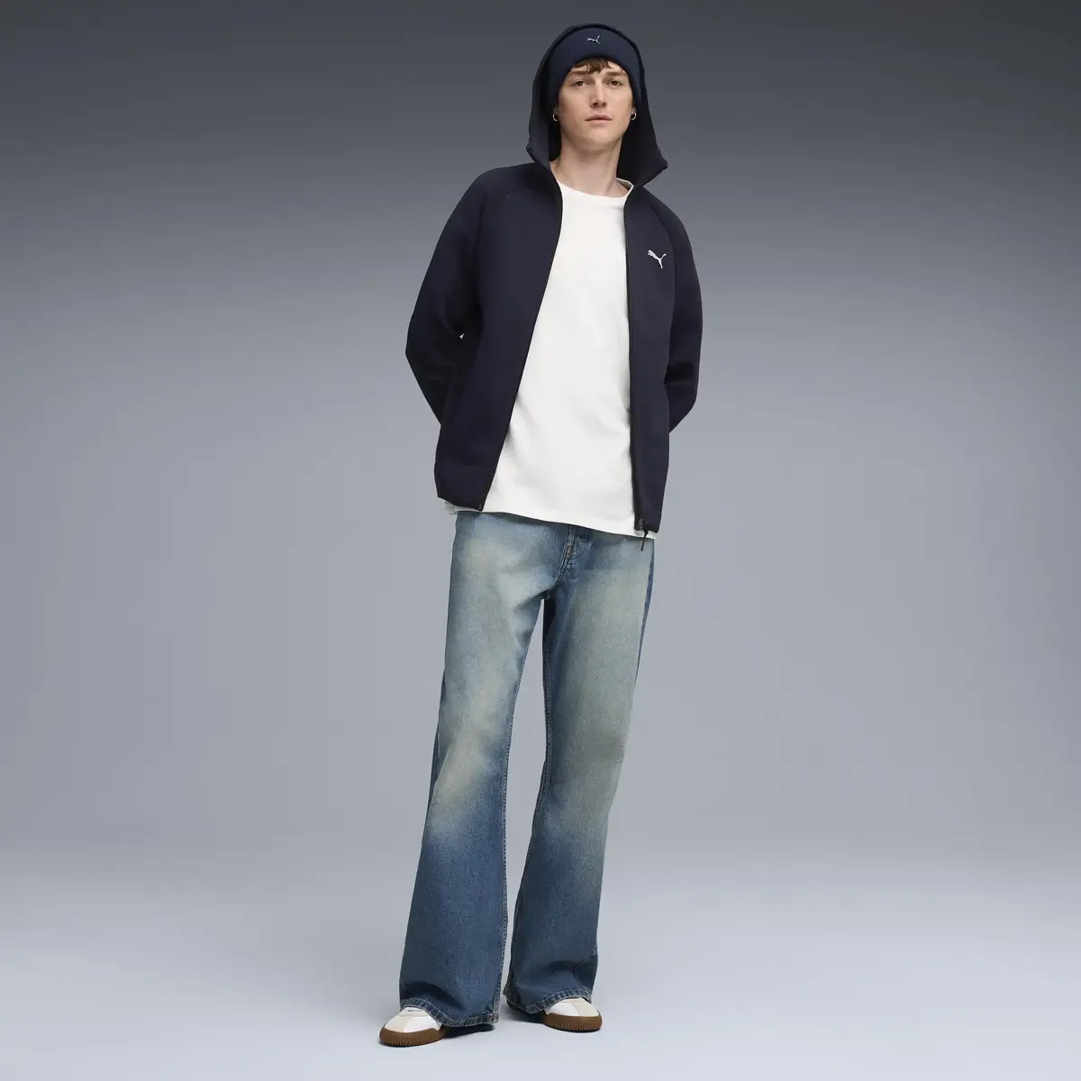 Puma EVOSTRIPE FZ Hoodie DK Lacivert Erkek Fermuarlı Üst