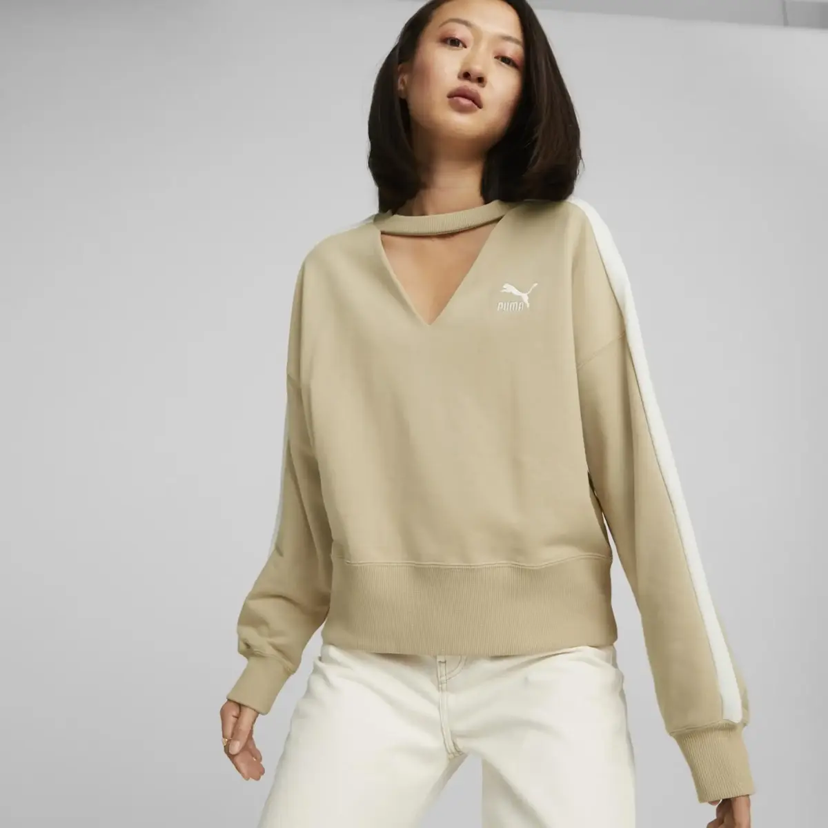Puma T7 Crew Bej Kadın Sweatshirt